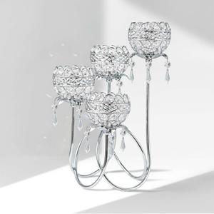 4 Arms Crystal Candelabra Tealight Holder - Tall 15.7 Inch Elegant Centerpiece with Crystal Pendant Bowls & Artistic Metal Stand for Wedding, Dining Table, Home Decor (1, Silver)