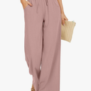 KICZOY Women Summer Pants Flowy Pants Drawstring Waist Wide Leg Palazzo Beach Pants Loose Fit with Pockets Pink, Large