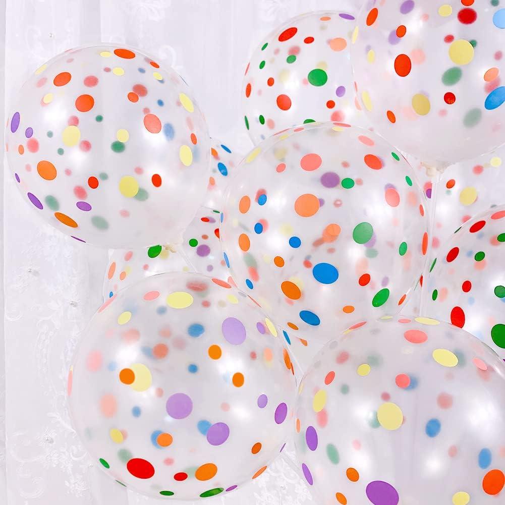 50 Pieces Polka Dot Balloons, 12 Inch Rainbow Balloons, Clear Latex Balloon with Multicolor Dots for Women Men Colorful Birthday Decoration, Party Supplies, Engagement Wedding Party