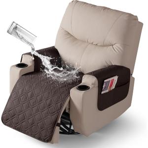 VANSOFY Recliner Chair Covers 100% Waterproof Seat Cover with Arm Reclining Cover Non-Slip Recliner Chair Covers Furniture Protector Washable Slipcover with Pocket for Pets, Dogs(Chocolate, 22")