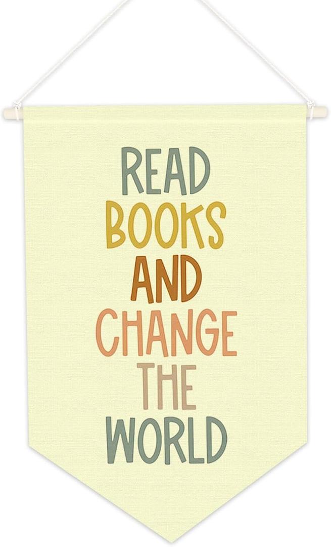 Read Books and Change The World Classroom Hanging Banner Educational Flag Sign for Home Teacher Gift, Back to School Wall Decor Hanging Pennant Banner for Bedroom Classroom Dcor Supplies