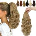 FELENDY 15" Ponytail Extension Drawstring Curly Wavy Ponytail Extensions Clip in Long Pony Tails Hair Cute Synthetic Piece for Women Ash Blonde