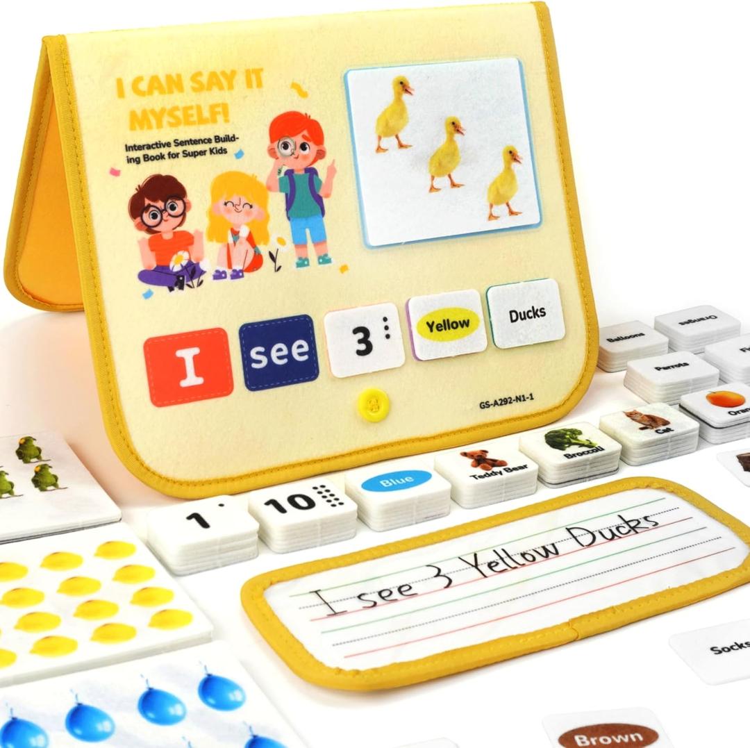 CHEFAN 114 PCS Sentence Building for Kids, Speech Therapy Materials with Writing Board, Educational Learning Games for Special Education, Reading & Language Development (Ages 3-7)