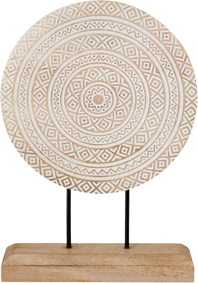 Housewarming Gifts Farmhouse Table Sculpture Home Decor Statue Mandala Carved for Modern Home 10" x 14", Living Room, Fireplace Mantel Shelf, Table and Entryway Decor Stand (Design 1)