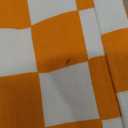 Women Checkered Cropped Jeans Straight Leg Stretchy Denim Pants with Pockets (X-Large, Orange White)