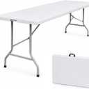 8ft Folding Table, Portable Plastic Table with Handle, Heavy Duty Fold in Half Utility Table for Indoor & Outdoor Use, Suitable for Camping, Picnic, Wedding, Parties, and BBQs - White