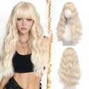 BARSDAR Long Blonde Wig With Bangs - Long Wavy Natural Blonde Wig with Bangs for Women - 26 Inch Thick Soft Synthetic Natural Looking Easy Wear Wavy Wigs Daily Cosplay Party Halloween Costume