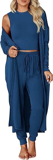 KIRUNDO 3 Piece Lounge Sets for Women Airport Travel Vacation Outfits Spring Cardigan Matching Sleeveless Top Jogger Pants, Large