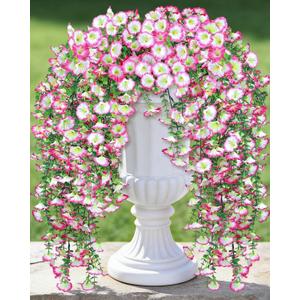 Artificial Flowers for Outdoors, 6-Pack UV Resistant Silk Morning Glory Flowers Vines, Realistic Fake Haning Plants Outside Decroation for Porch Patio Balcony Yard Garden (Light Pink)