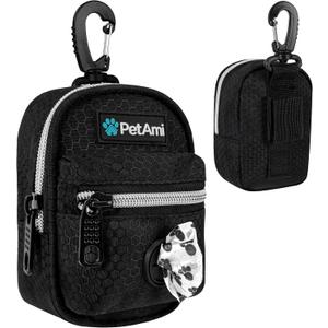PetAmi Dog Poop Bag Holder for Leash, Dog Pet Waste Bag Dispenser For Poop With Clip For Doggie Puppy Walking Accessories Travel Camping, Dog Treat Pouch Supplies Must Have With Doggy Bag Roll, Black (1 Count (Pack of 1))