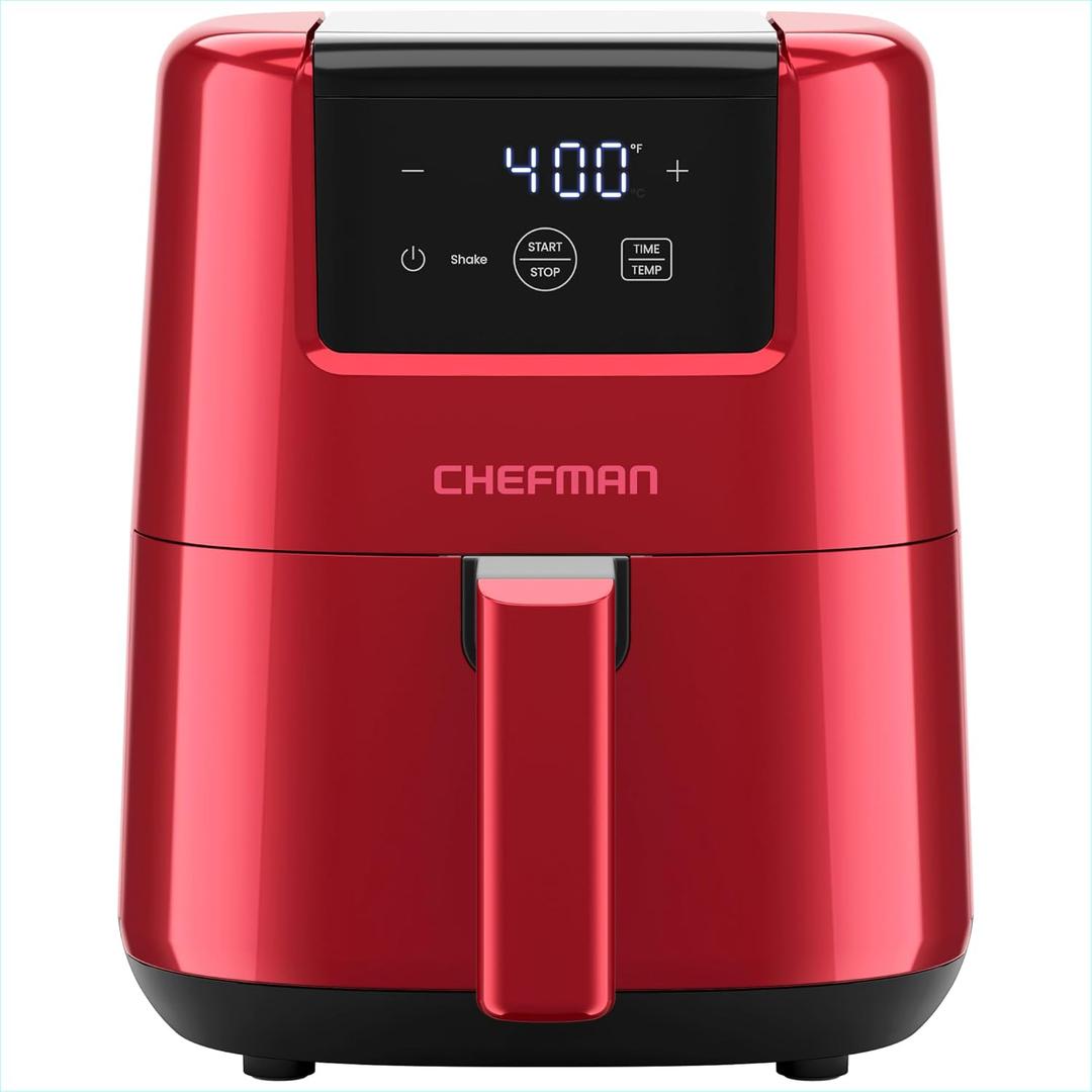 CHEFMAN 2 Qt Mini Air Fryer  Digital Space-Saving Compact Air Fryer with Nonstick and Dishwasher Safe Basket, Quick & Easy Meals in Minutes, Features Digital Timer and Shake Reminder  Red