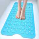 Silicone Bathtub Mat Non Slip, 35x16 Inch, Acupressure mat Square Machine Washable Bathmats for Bathtub with Drain Holes and Suction Cup, Easy to Clean, for Bath Tub, Kitchen and Shower（Blue）