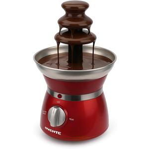 OVENTE 3 Tier Chocolate Fondue Fountain Machine, Stainless Steel Electric Mini Choco Warmer for Parties, Melts Cheese, Liqueurs, Dip Strawberries, Apple Wedges, Vegetables, Candy and More, Red CFS73R