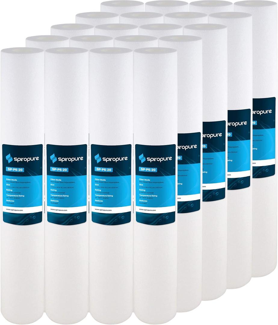 SpiroPure SP-P5-20 20x2.5 5 Micron Spun Melt-Blown Polypropylene Sediment Water Filter Cartridge SDC-25-2005 P5-20 155016-43 (Case of 20)