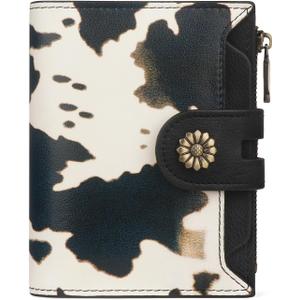 Blucoay Wallet Women,RFID Blocking Leather Womens Wallet Bifold Compact Card Holder Small Wallet for Women with Removable ID Window Cowprint Black