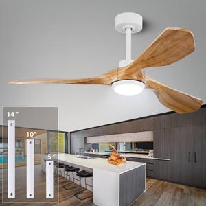 Ceiling Fans with Lights and Remote,52 Inch Unique Wood Ceiling Fan with Noiseless Reversible DC Motor,3 Blades,3 Downrods, for Farmhouse,Patio Living Room, Bedroom, Office,Indoor OutdoorRaw wood