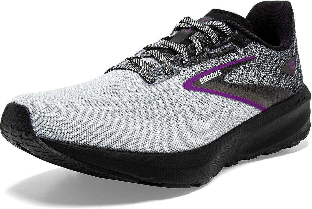 Brooks Womens Launch 10 Neutral Running Shoe (Black/White/Violet), 