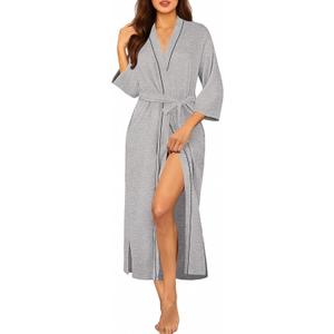 Ekouaer Robes for Women Long Knit Bathrobe Lightweight 3/4 Sleeves Kimono Robe Soft Sleepwear with Pockets (Medium)