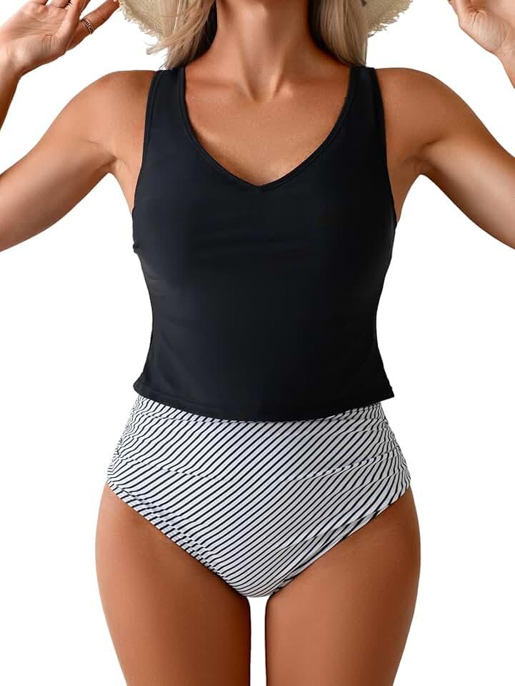 Eomenie Two Piece Tankini Swimsuits for Women Tummy Control Bathing Suits Cutout Back Swim Tank Top with High Waisted Bottom Global Recycled Standard XL