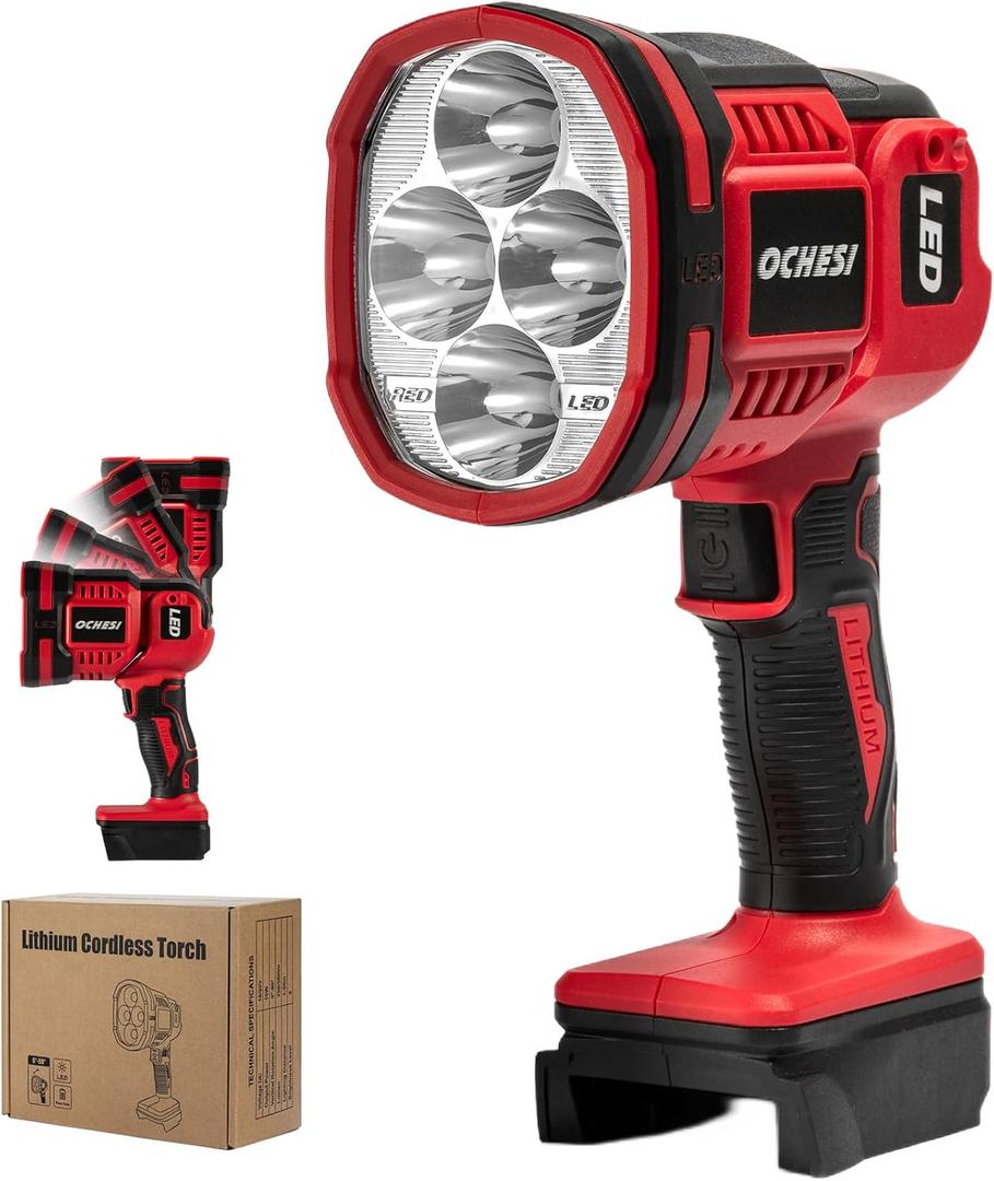 Cordless LED work light compatible with Milwaukee 18V Battery, 1500LM Handheld Spotlight with 550 Yard Distance, Flashing mode and Pivoting Head for Workshop, Camping, Jobsites (Battery Not Included)