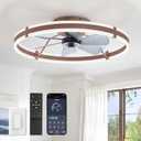 ZMISHIBO 24 Inch Ceiling Fans with Lights and Remote, Modern Low Profile Ceiling Fan, 3000-6000K Dimmable Flush Mount LED Fan Light, 6 Wind Speeds, Fandelier Ceiling Fans for Bedroom- Brown