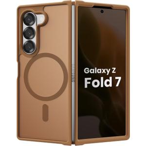 BNAAGO Magnetic Case for Samsung Galaxy Z fold 7 Case, Slim Translucent Matte Phone Cover with Shockproof TPU Frame & Scratch Resistant PC Back, Strong Magnetic Ring, Brown