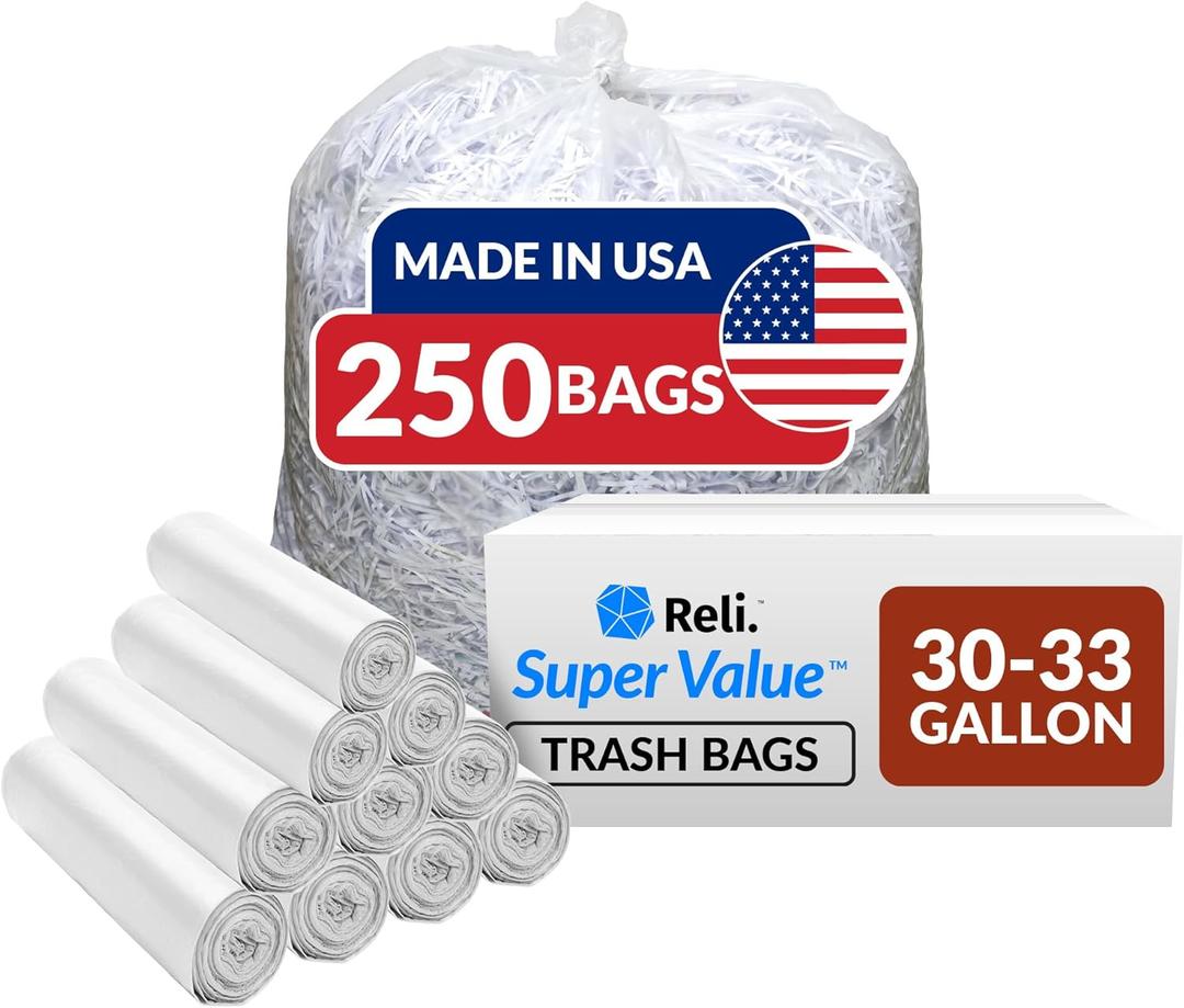 Reli. 30-33 Gallon Bags Heavy Duty | 250 Count Bulk | Clear Large Bags 30+, 32 Gallon | Made in USA