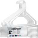 NEATERIZE Ultra Heavy Duty Plastic Clothes Hangers - White - Durable Coat, Suit and Clothes Hanger. Perchas De Ropa (12 Pack - White) (White)