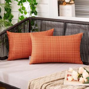 MIULEE Outdoor Waterproof Throw Pillow Covers Decorative Farmhouse Water Resistant Cushion Covers for Tent Patio Garden Couch Sofa Pack of 2, 12x20 Inch Orange