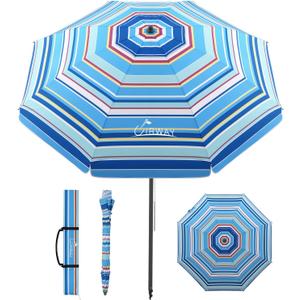 UIRWAY Beach Umbrella, Heavy Duty Windproof Beach Umbrellas with Sand Anchor & Tilt, Sun Protection Portable Beach Umbrella with Carrying Bag for Beach, Patio Garden Pool Outdoor