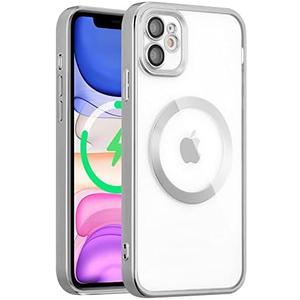 QLTYPRI Magnetic Clear Case for iPhone 11 Compatible with MagSafe Wireless Charging, Electroplated Edge Soft Slim Transparent TPU Bumper Shockproof Phone Case Cover for iPhone 11 6.1 inch – Silver
