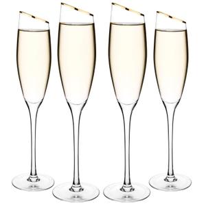 MyGift Iridescent Angled Rim Champagne Flute Set of 4, Sparkling Wine Stemless Glasses, Rainbow Transparent Prosecco Wine Glass, Cocktail Mimosa Glass Set, Holiday New Year Toasting (Clear)