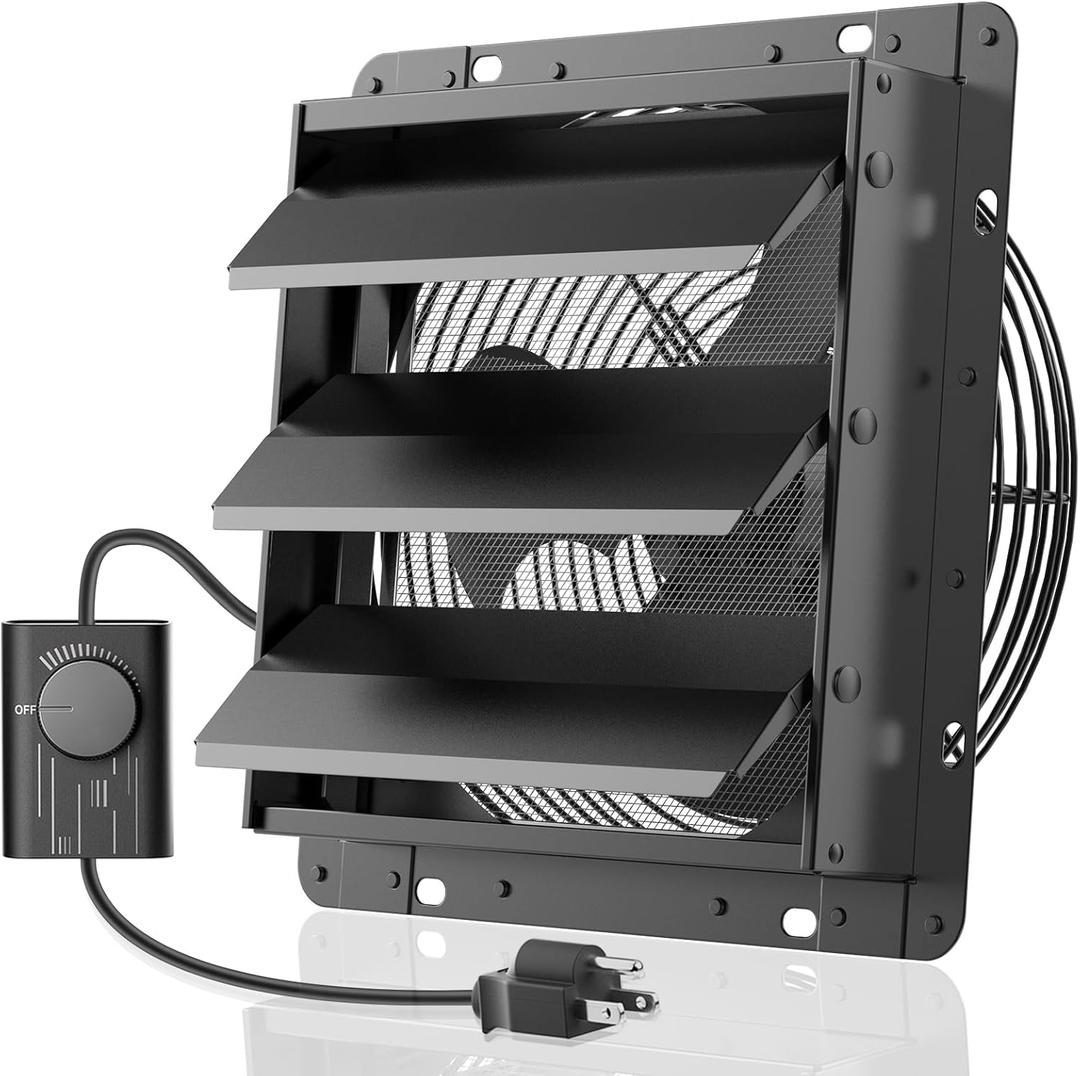 HG Power Upgraded 10 Inch Shutter Exhaust Fan with Speed Controller, 647CFM High-Speed Vent Fan with Mesh Screen, 1400RPM Wall Mounted Attic Fan for Shed, Garage, Greenhouse Ventilation, Black HG Power Upgraded 10 Inch Shutter Exhaust Fan with Speed Controller, 647CFM High-Speed Vent Fan with Mesh Screen, 1400RPM Wall Mounted Attic Fan for Shed, Garage, Greenhouse Ventilation, Black