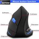 ZLOT Vertical Wireless Mouse,2.4G USB Optical Ergonomic Mice with 3 Adjustable DPI 1000/1600/2400 and 6 Buttons for Laptop, PC, Computer, Desktop, Black