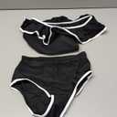 Herseas Women's One Shoulder Bikini Sets Color Block Trim Ruffle Hem Swimsuits Elegant Bathing Suits (Black, XS)