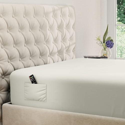DREAMCARE King Fitted Sheet - Extra Deep Pocket Fitted Sheet - Fits up to 21 inch Mattress - Deep Pocket King Sheets - Hotel Luxury - Oeko-Tex Certified Sheets - 1 Fitted Sheet Only (Ivory, King)