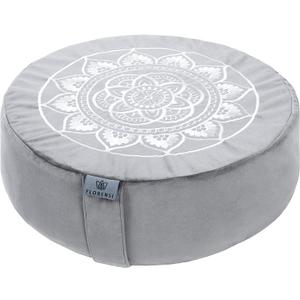 Florensi Meditation Cushion - Comfortable Floor Pillow - Traditional Tibetan Meditation Pillow with Beautiful Velvet Cover - Large Floor Cushion Seating for Adults - Premium Yoga Buckwheat Bolster (Grey)