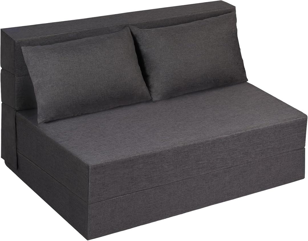 Fvkind Folding Sofa Bed, Foldable Bed Sleeper Chair with Pillow, Convertible Sofa Bed with Washable Cover, Fold Out Couch, Futon Sofa Bed for Living Room, Dorm, Guest Room, Standard Size, Dark Grey