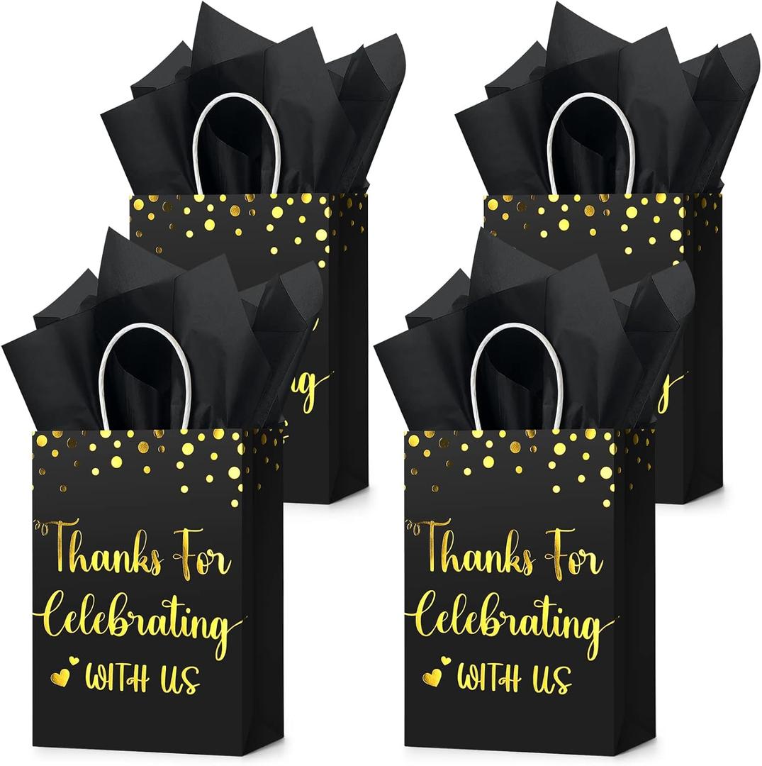 TaoBary 24 Pcs Wedding Gift Bag Bulk Wedding Welcome Bags Thanks You Bridal Shower Gift for Weddings Guests Hotel Welcome Party Favors with Tissue Paper(Black)