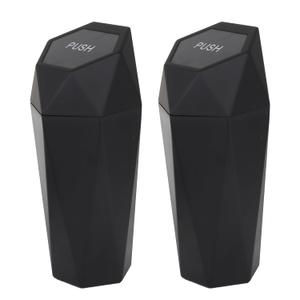 Car Trash Can Bin,Small Garbage Can with Lid,Automotive Cup Holder Mini Cars Trashcan,Portable Car Door Trash Cans,Car Accessories Interior Essentials Gadgets Dustbin (2Pcs, Black)
