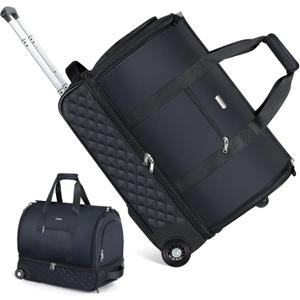 Lekeinchi Rolling Garment Bag for Travel - Convertible Duffel Bag with Wheels & Shoes Compartment, Carry on Suit Luggage Bag with Trolley for Business Trip, Wedding, Weekender (Black)