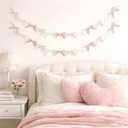 DrCor Blush Pink Velvet Bow Garland 2 Pack 10FT Pre-Strung Ribbon Banner with 24 Bows for Girls Bedroom Decor, Birthday Party Backdrop, Baby Shower, Coquette Room Wall Decoration