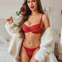 Avidlove Womens Lingerie Set Red Lace Trim Bra and Panty Set Lace Lingerie Underwire Bralette Red, Small