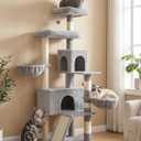 Feandrea Cat Tree, 68.5-Inch Tall Cat Tower, Multi-Level Plush Condo with Large Perch, Scratching Posts, Double Caves, Dove Gray UPCT006G01