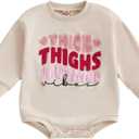 FIOMVA Valentines Girl Outfit Infant Heart Bow Bubble Romper Sweatshirt Newborn Bodysuit Top Toddler Spring Clothes (0-3 Months, G Thick Thighs Valentine Apricot), 6-12 Months