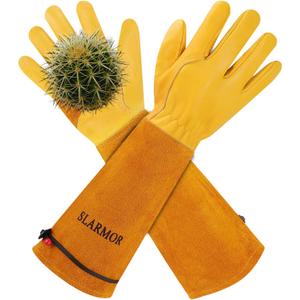 Long Gardening-Gloves Women/Men-Thorn proof Rose Pruning Heavy Duty Gauntlet- (Yellow, M)