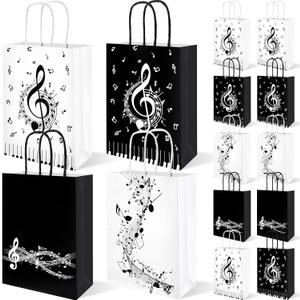 Bolsome 24 Pcs Music Notes Gift Bags Musical Note Paper Gift Treat Bags for Social Media Music Theme Birthday Party Baby Shower Music Theme Party Supplies