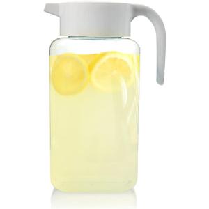 Arrow Home Products 1 Gallon Plastic Pitcher with Lid - Clear Plastic Pitcher for Refrigerator, Fill with Cold Drinks - BPA Free, Space-Saving Rectangular Design - Fill with Lemonade, Milk, Juice