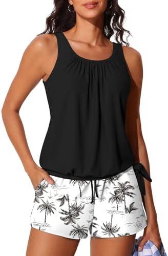 Summer Mae Blouson Women’s Tankini Swimsuits with Shorts Tummy Control Bathing Suits Side Pockets 2026,  Small