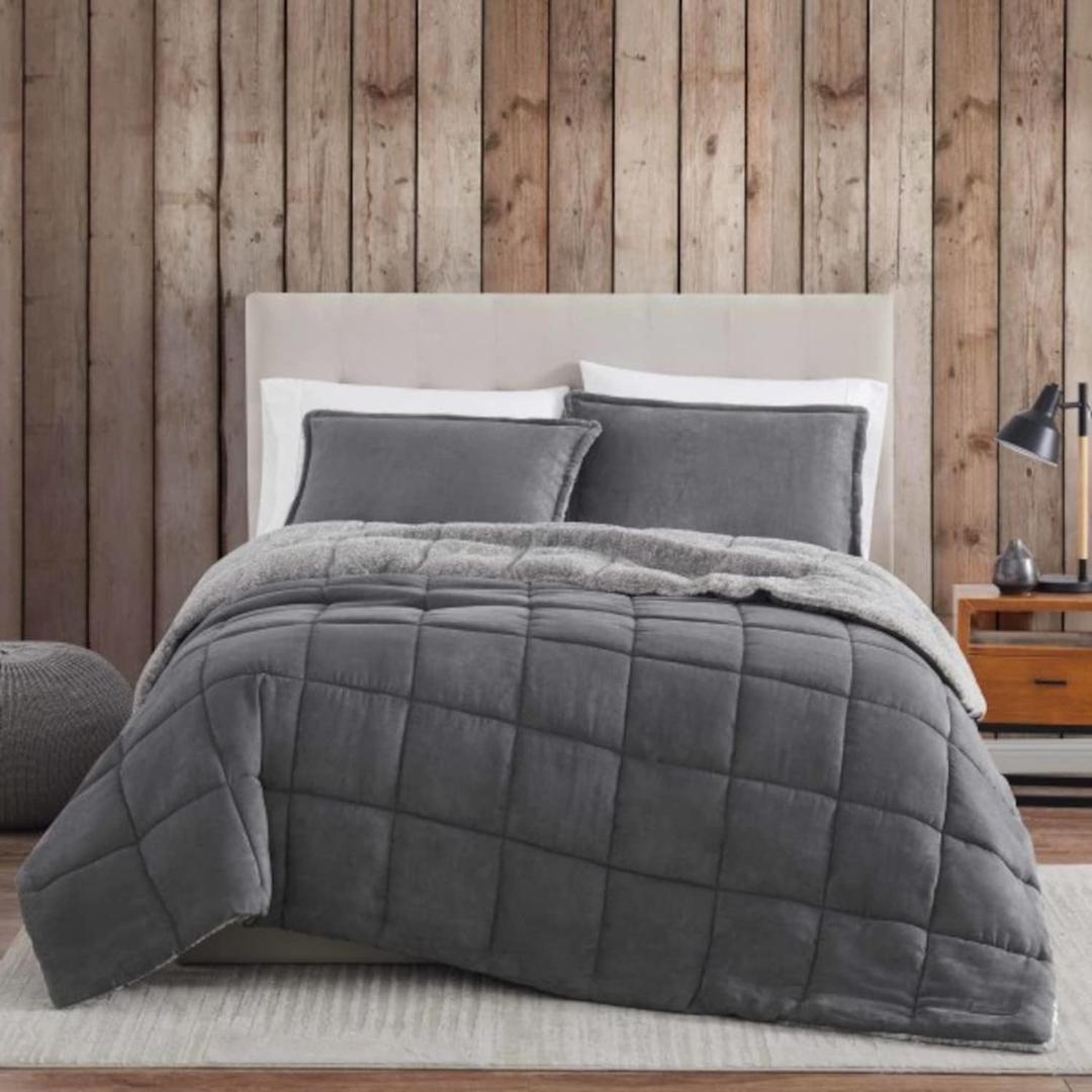 Eddie Bauer - King Comforter Set, Reversible Sherpa Bedding with Matching Shams, Cozy & Warm Home Decor, Oeko-Tex Certified (Sherwood Grey, King)